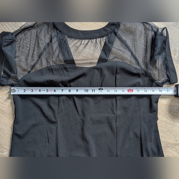 BloomChic Illusion Yoke Crepe Sheath Black Dress Gothic Chic LBD Cocktail - Picture 9 of 10